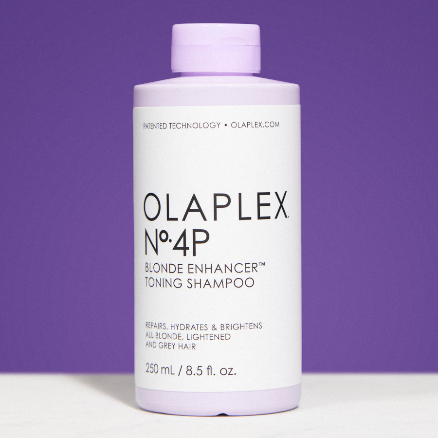 Olaplex No.4P Blonde Enhancer Toning Shampoo for all blonde, lightened, and grey hair.