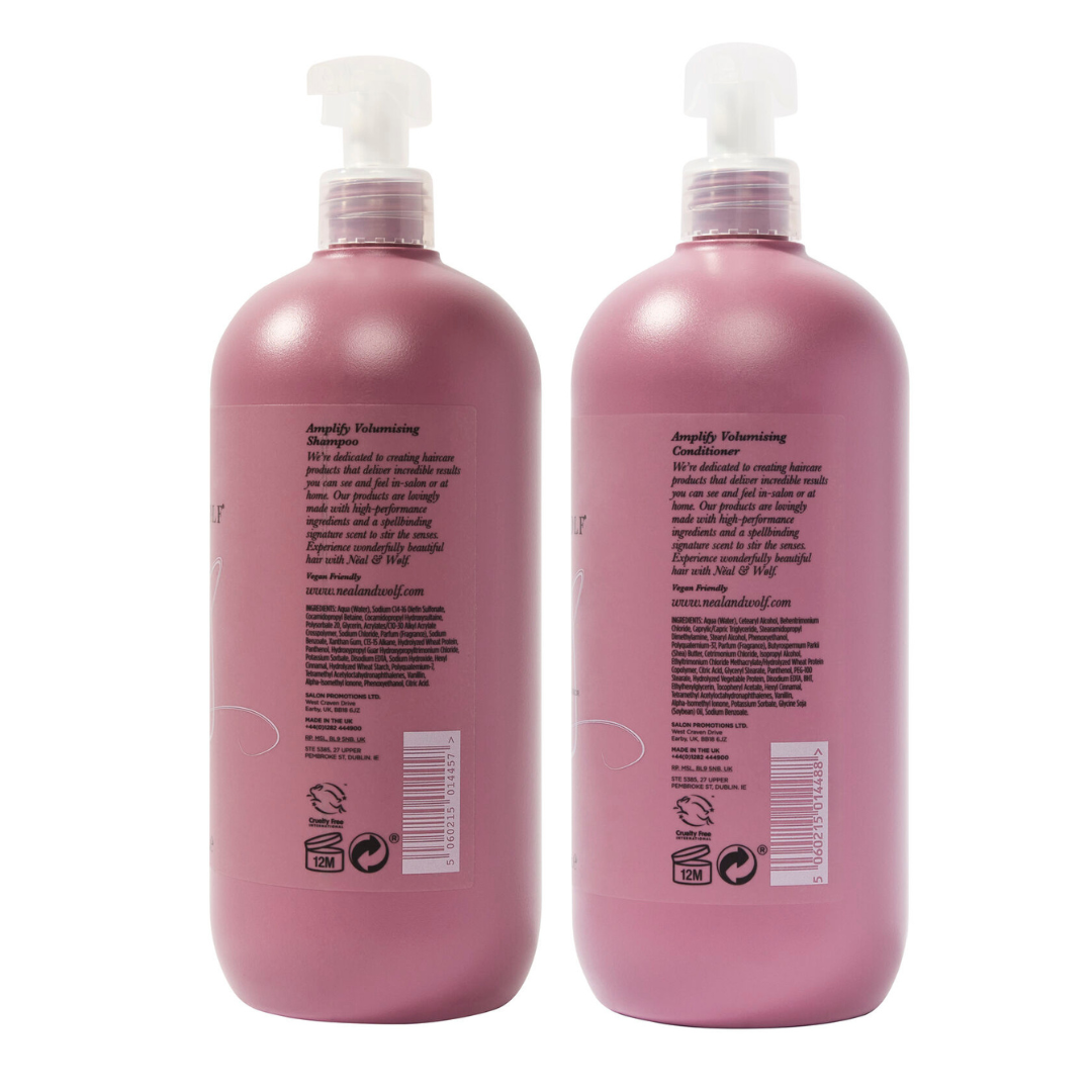 Image of Neal & Wlf Amplify 950ml Shampoo and Conditioner Duo Back of Bottles