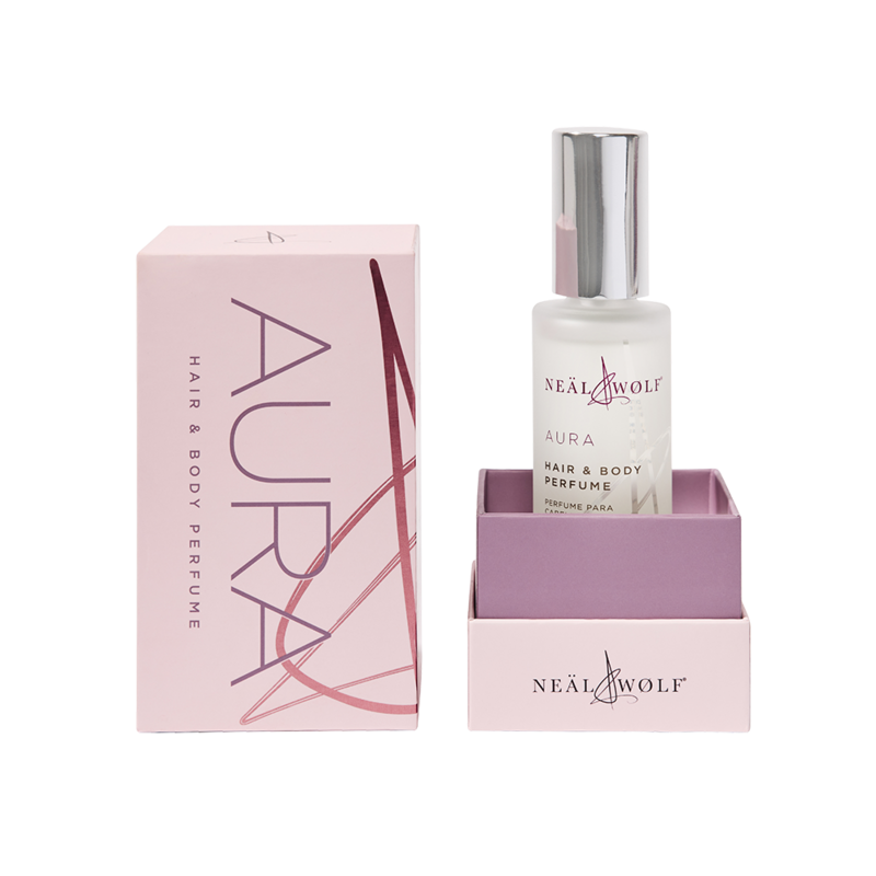 Image of Neal & Wolf Aura Hair & Body Fragrance 45ml inside the box