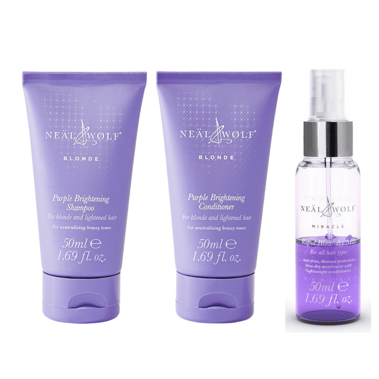 Image of Neal & Wolf Blonde Purple Shampoo, Conditioner & Miracle Mist 50ml Trio