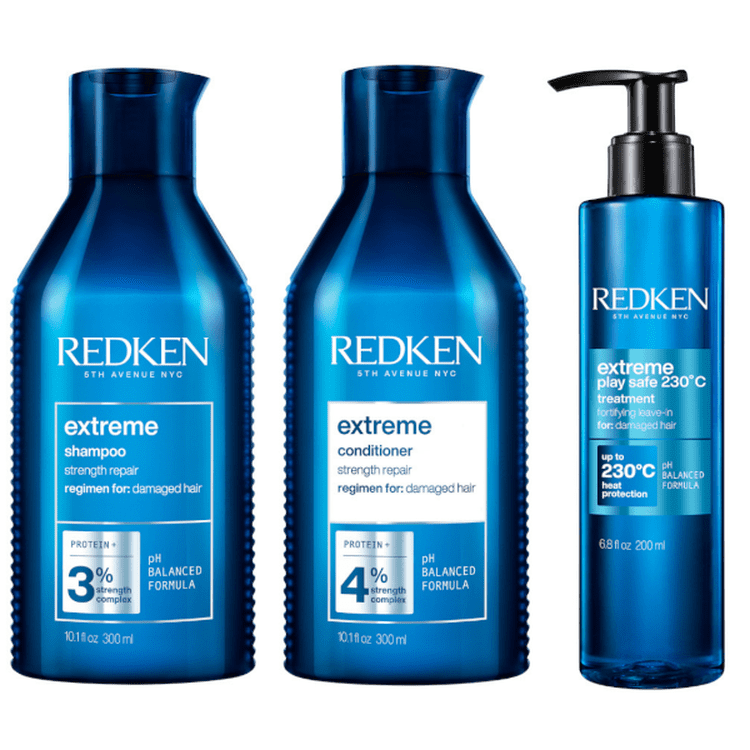 Redken Extreme Shampoo 300ml, Conditioner 300ml & Play Safe 230°C Treatment 200ml Trio - Born Hair Care